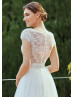 Cap Sleeve Ivory Lace Tulle Illusion Bodice Wedding Dress